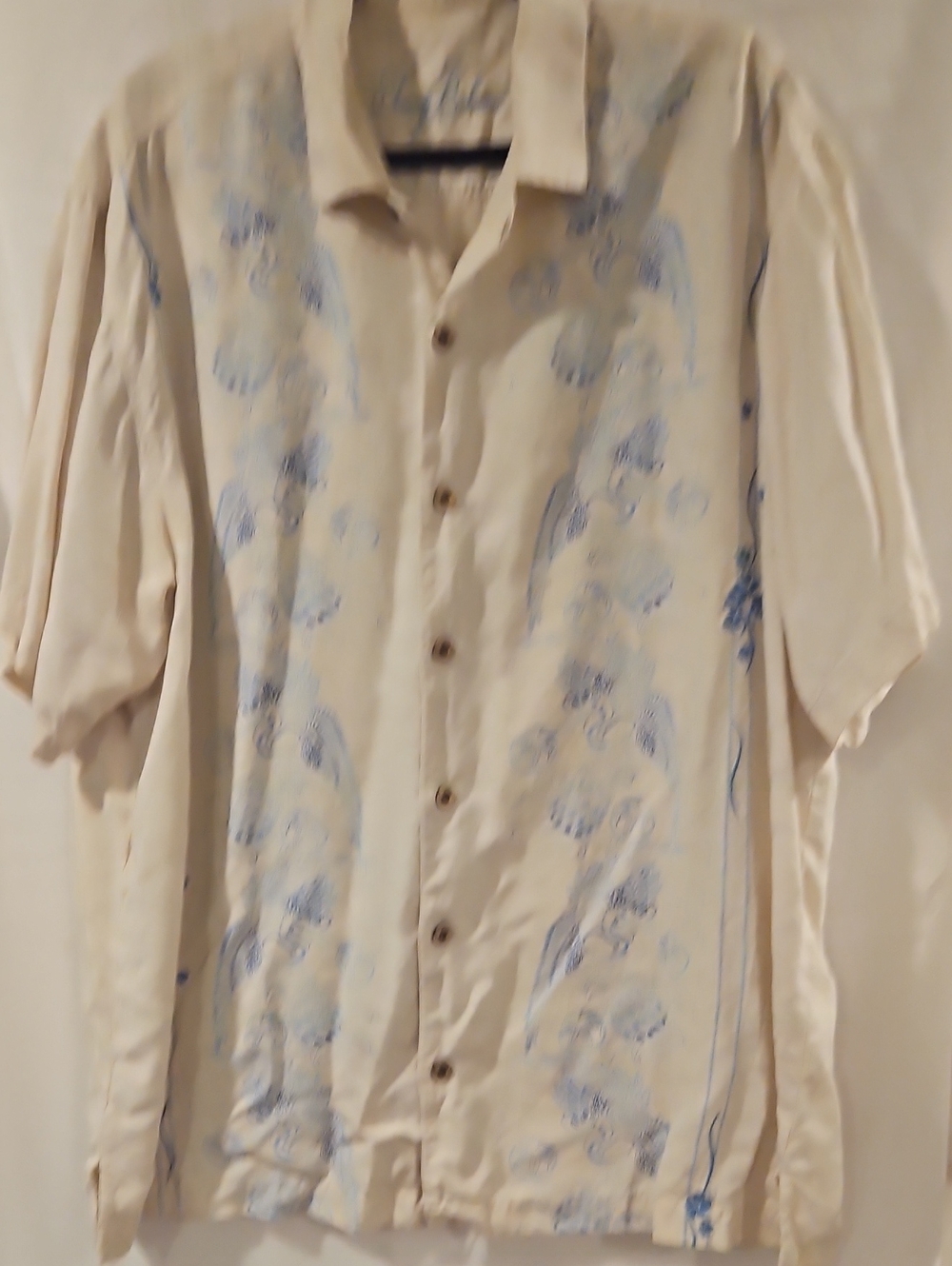 Tommy Bahama Cream Short-Sleeve Button-Down with Light Blue Floral Panels